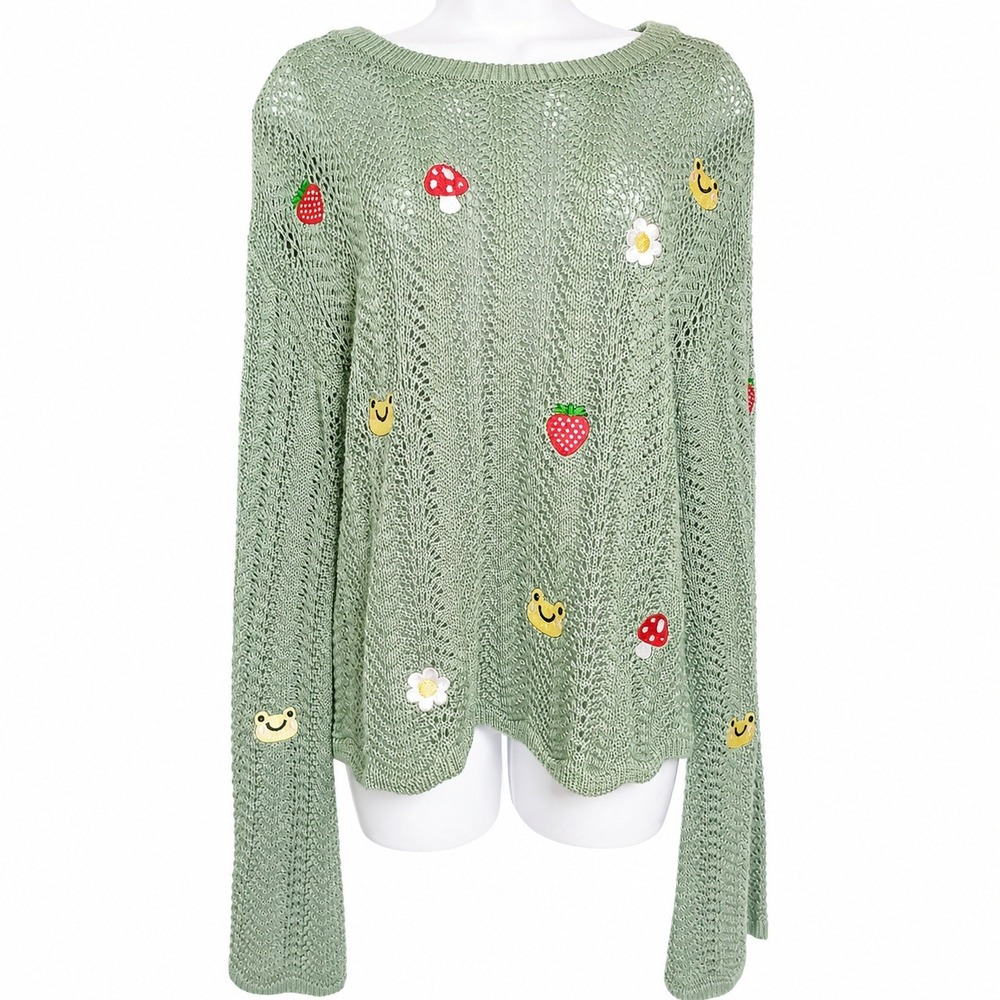 NEW Thorn & Fable Women XL Sage Knit Frog Mushroom Cottagecore Fairycore Kawaii